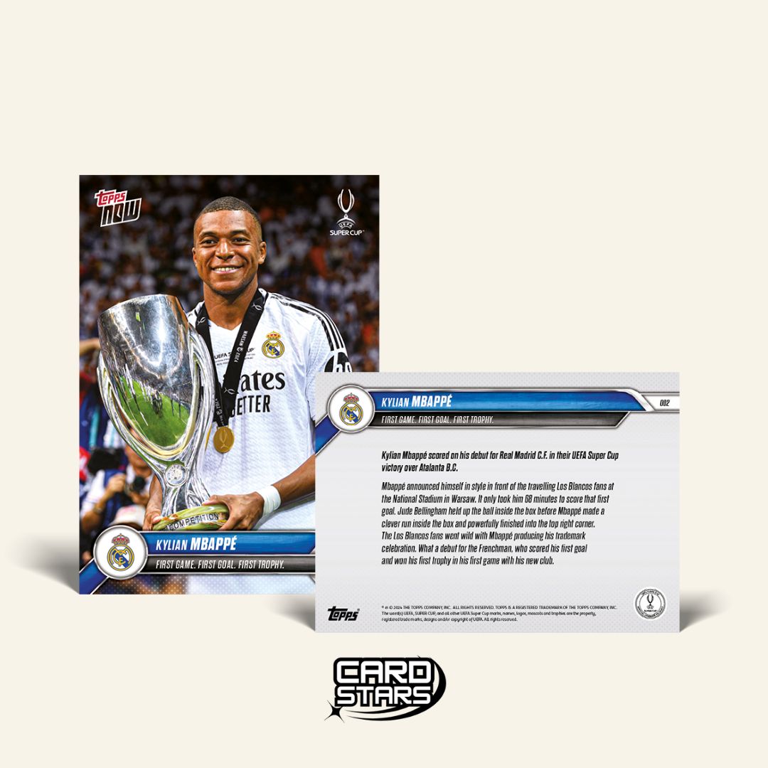 Kylian Mbappe Topps Now First Trophy Card in a Real Madrid Shirt